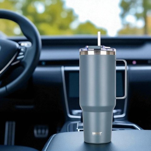 STALOWY KUBEK TERMICZNY TERMOS 1200ml Z RĄCZKĄ I SŁOMKĄ BANQUET TWAIN SZARY