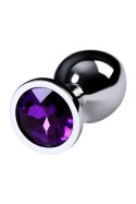 Silver anal plug TOYFA Metal,with a amethyst colored gem
