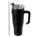 STALOWY KUBEK TERMICZNY TERMOS 1200ml Z RĄCZKĄ I SŁOMKĄ ORION 112284 CZARNY