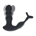 Dual Vibrating Remote Rotating Head Silicone Prostate Stimulator with Cock and Ball Ring - Black