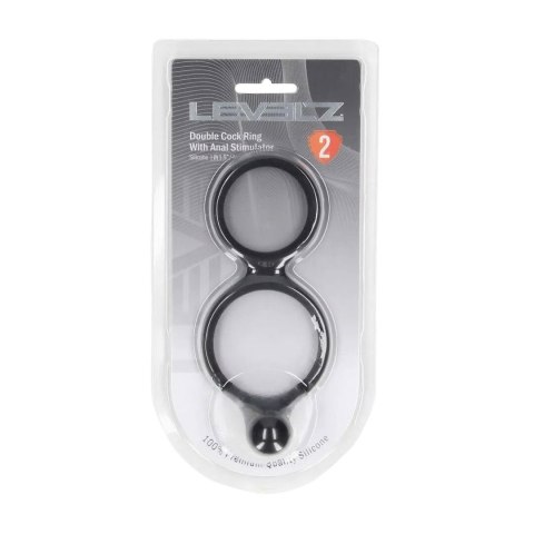 Silicone Double Cockring with Anal Stimulator - Black