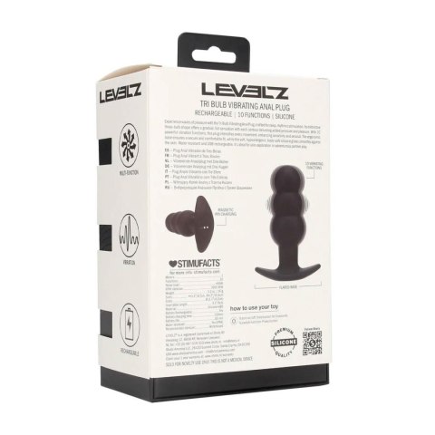 Tri Bulb Vibrating Silicone Anal Plug - Black