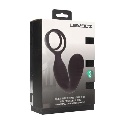 Vibrating Silicone Prostate Stimulator with Cock and Ball Ring - Black