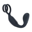 Vibrating Silicone Prostate Stimulator with Cock and Ball Ring - Black