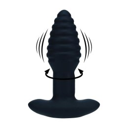 Vibrating and Rotating Ribbed Silicone Anal Plug - Black