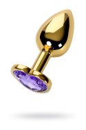 Anal plug Metal by TOYFA, metal, gold, with purple crystal, 7 cm, O 2.7 cm