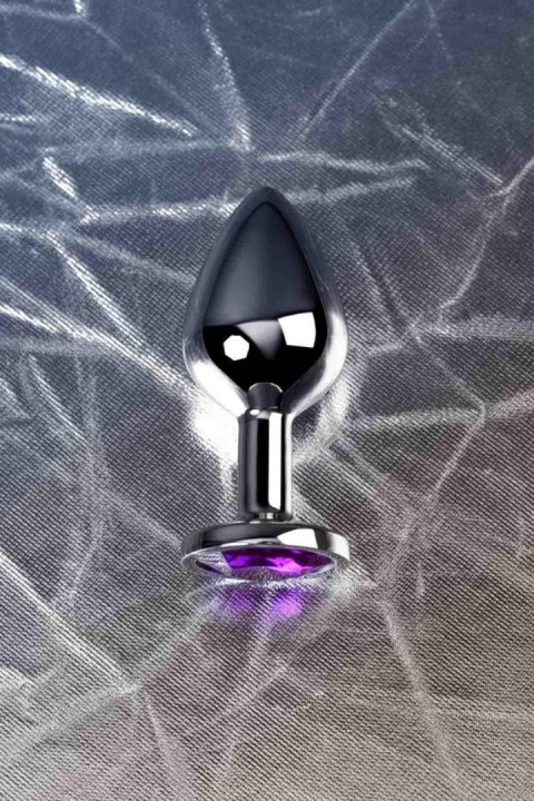 Silver anal plug TOYFA Metal,with a amethyst colored gem