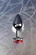 Silver anal plug with pink gem heart-shaped