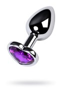 Silver anal plug with purple gem heart-shaped