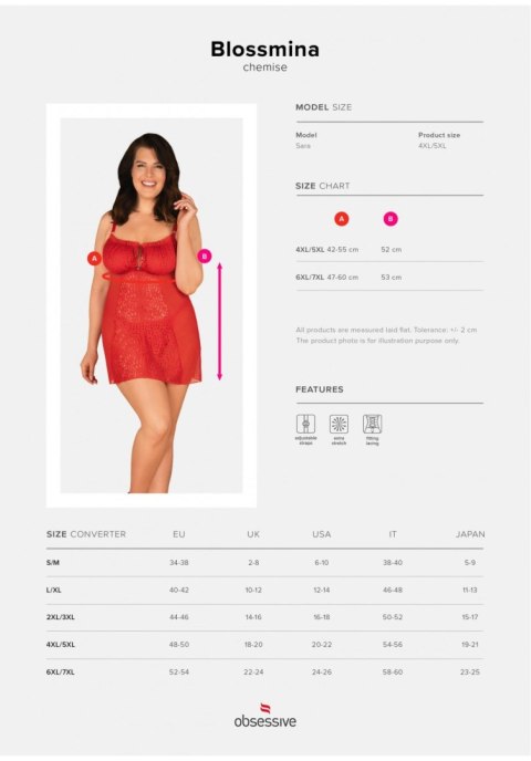 Bielizna Blossmina Koszulka i Stringi 6XL/7XL Czerwona Koronka Gorset