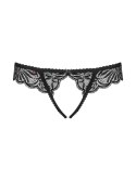 Stringi Contica Otwarty Krok Koronkowe Czarny Materiał S/M