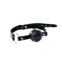 Black breathable ball gag with adjustable
strap.