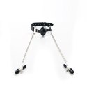 Breathable ball gag with adjustable nipple
clamps.