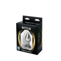 Silver medium heart-shaped butt plug with black crystal