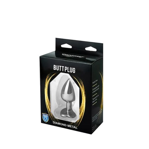 Silver medium heart-shaped butt plug with black crystal