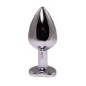 Silver medium heart-shaped butt plug with pink crystal