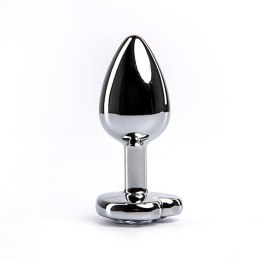 Silver medium heart-shaped butt plug with white crystal