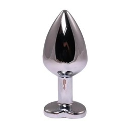 Silver small heart-shaped butt plug with pink crystal