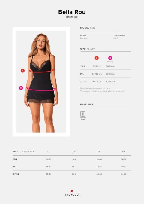 Bielizna Bella Rou Koszulka Stringi M/L Haftowany Tiul Ramiączka
