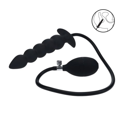 Beaded Inflatable Silicone Anal Plug - Black