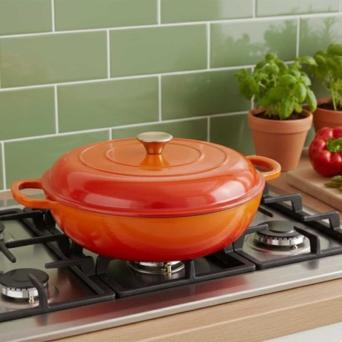 EMALIOWANY GARNEK ŻELIWNY PŁASKI 30cm 3L HAGE ORANGE