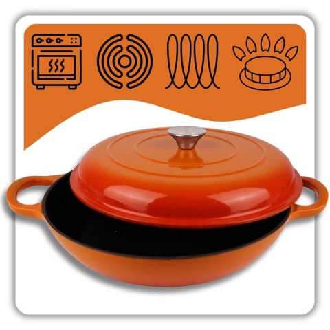 EMALIOWANY GARNEK ŻELIWNY PŁASKI 30cm 3L HAGE ORANGE