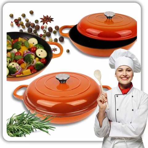EMALIOWANY GARNEK ŻELIWNY PŁASKI 30cm 3L HAGE ORANGE