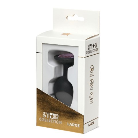 Star Collection - Black Silicone Anal Plug L - Light Pink Stone