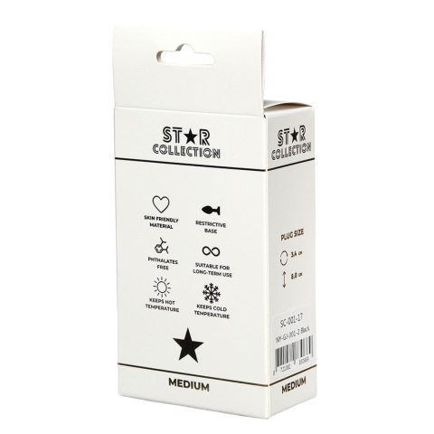 Star Collection - Black Silicone Anal Plug M - Pink Stone