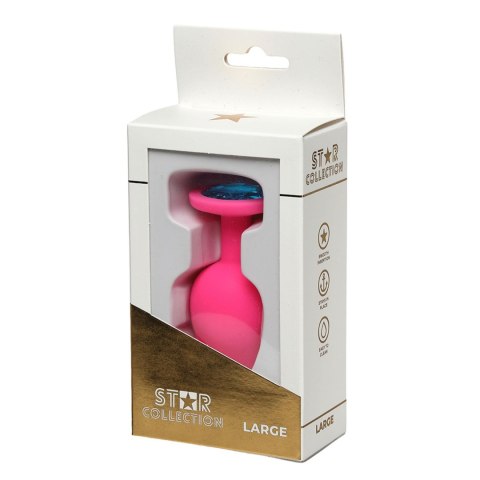 Star Collection - Pink Silicone Anal Plug L - Light Blue Stone