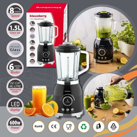 Blender Kielichowy Klausberg KB-9029 600W Szklany Dzbanek LED