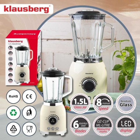 Blender Kielichowy Klausberg KB-9030 600W Szklany Dzbanek 1,5L LED