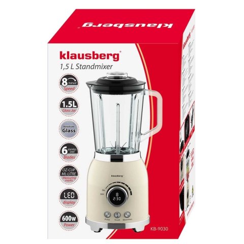 Blender Kielichowy Klausberg KB-9030 600W Szklany Dzbanek 1,5L LED