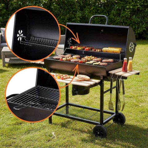 Duży Grill Węglowy Klausberg KB-9033 Na Kółkach Z Półkami i Termometrem