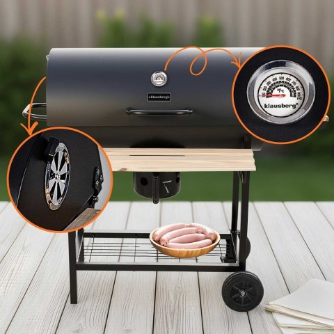 Duży Grill Węglowy Klausberg KB-9033 Na Kółkach Z Półkami i Termometrem
