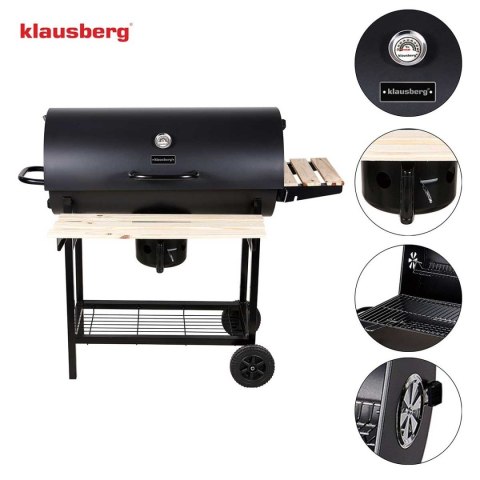 Duży Grill Węglowy Klausberg KB-9033 Na Kółkach Z Półkami i Termometrem