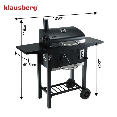 Duży Grill Węglowy Klausberg KB-9034 Komin Termometr Ruszt 42x30 cm