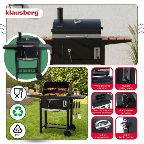 Duży Grill Węglowy Klausberg KB-9034 Komin Termometr Ruszt 42x30 cm