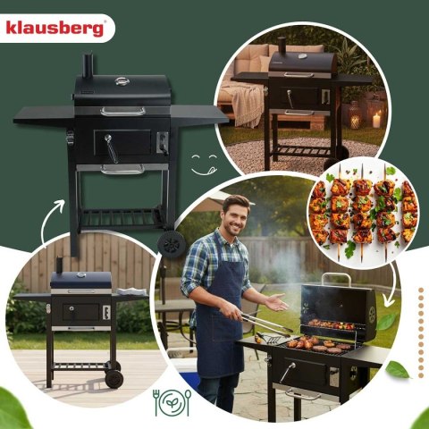 Duży Grill Węglowy Klausberg KB-9034 Komin Termometr Ruszt 42x30 cm