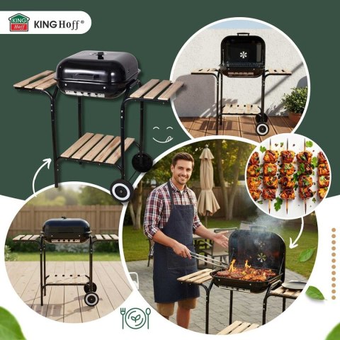 Grill Węglowy Kinghoff KH-2034 Stal Emaliowana Kółka Półki