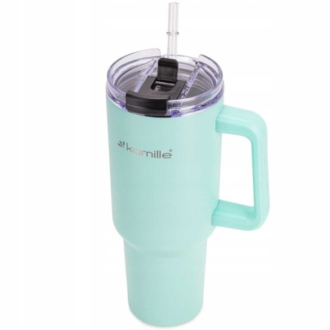 STALOWY KUBEK TERMICZNY TERMOS 1200ml Z RĄCZKĄ I SŁOMKĄ KM-2175