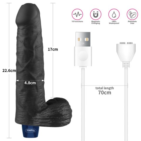 9" REAL SOFTEE Rechargeable TPE Vibrating Dildo(Black)