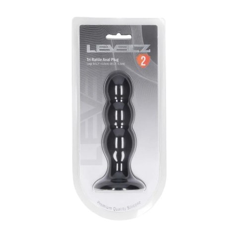 Tri Rattle Liquid Silicone Anal Plug - L - Black