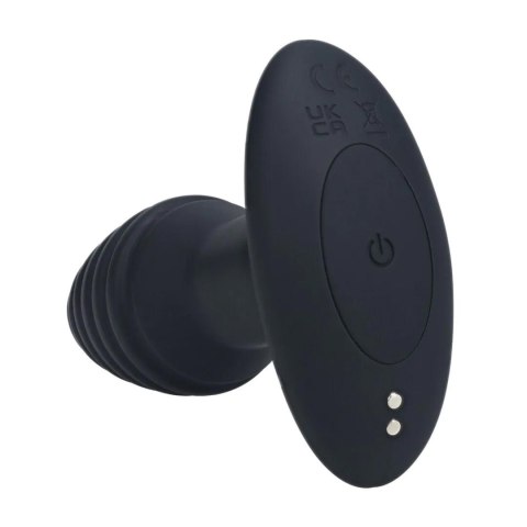 Vibrating and Rotating Ribbed Silicone Anal Plug - Black