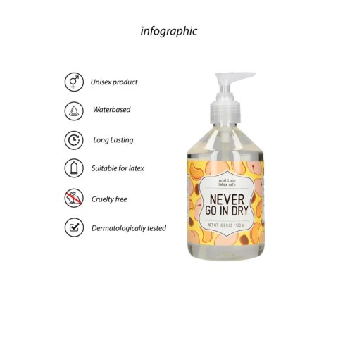 Never Go In Dry - Waterbased Anal Lubricant - 500 ml