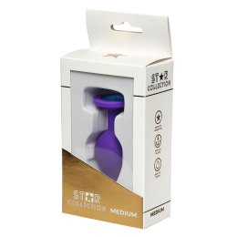 Star Collection - Purple Silicone Anal Plug M - Light Blue Stone