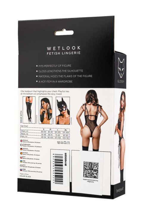 Glossy Amilia, bodysuit, wetlook, black, M