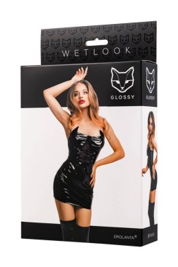 Glossy Mirabell, dress, wetlook, black, M