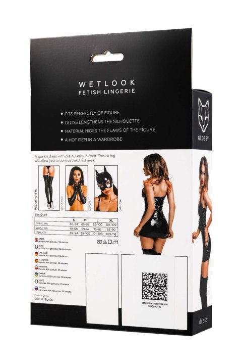 Glossy Mirabell, dress, wetlook, black, S