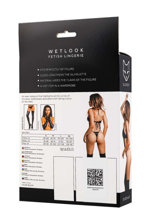 Glossy Reina, bodysuit, wetlook, black, S